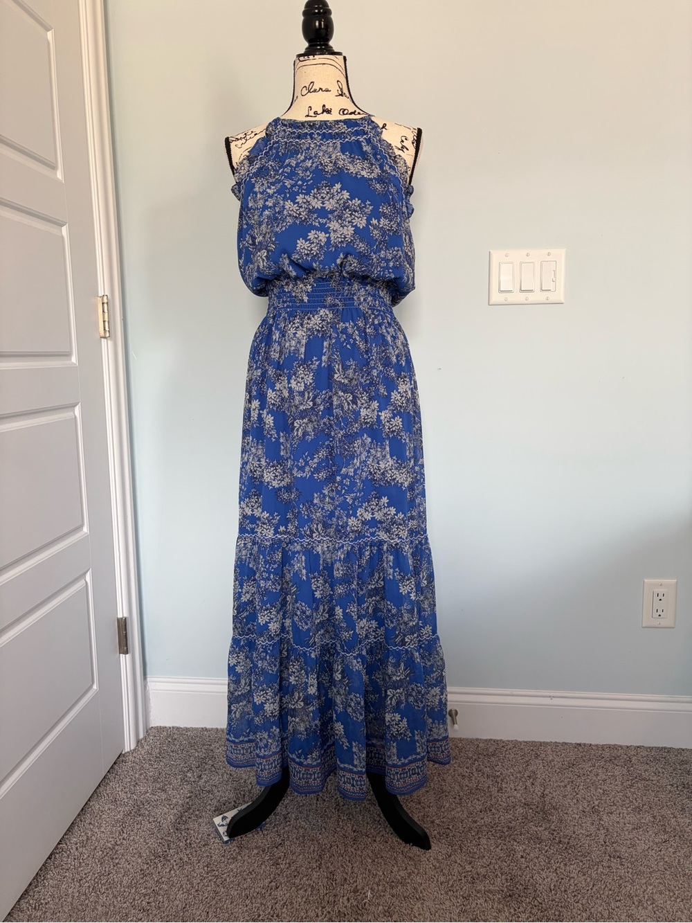 Max Studio Blue Floral Halter Maxi Dress